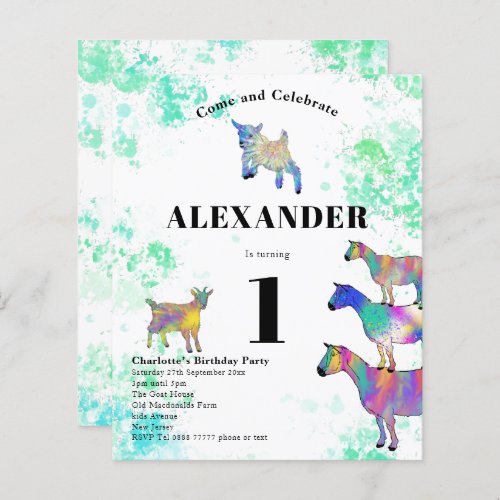 Colorful Watercolor Goats 1st Birthday Party