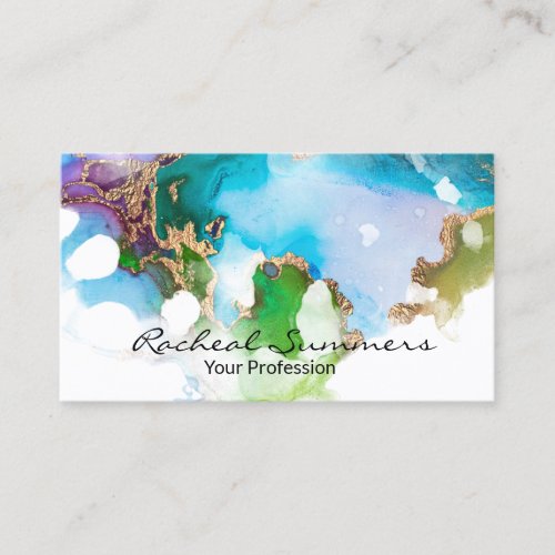 Colorful Watercolor Gold Foil Modern Chic Business Card