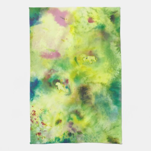 Colorful Watercolor Green Splotches Abstract Art Kitchen Towel