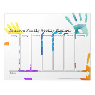 Colorful Watercolor Handprints Weekly Planner Notepad