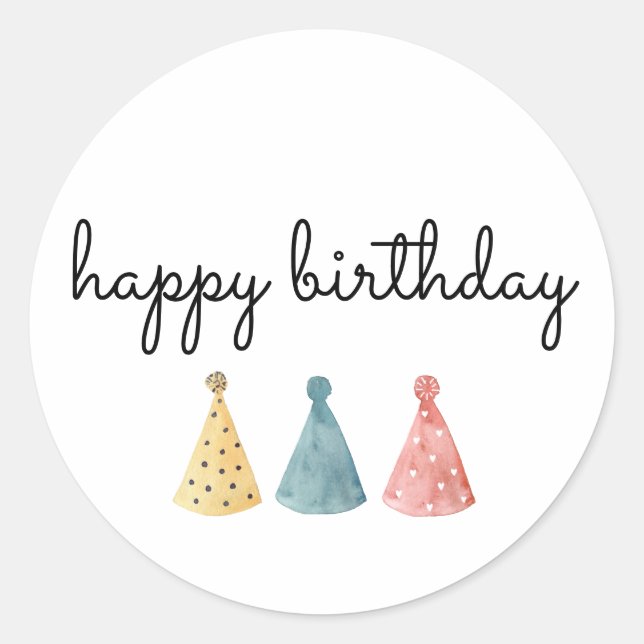 Colorful Watercolor Happy Birthday  Classic Round Sticker (Front)