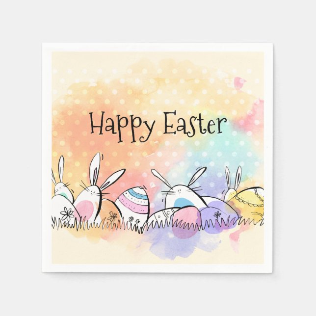 Colorful Watercolor Happy Easter | Paper Napkin (Front)