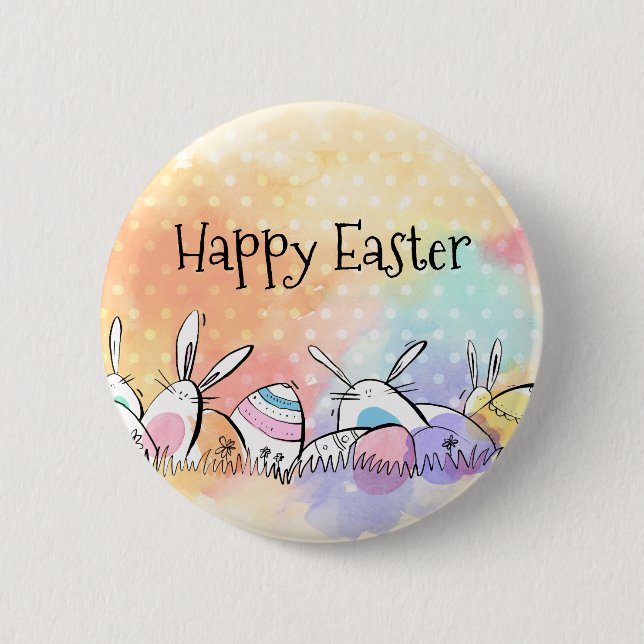 Colorful Watercolor Happy Easter | Pin Button (Front)