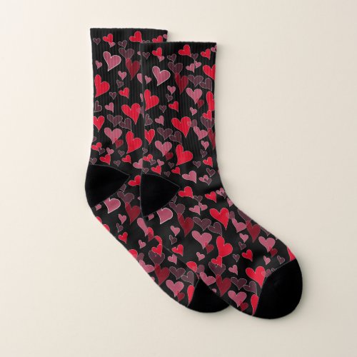 Colorful Watercolor Hearts All_Over_Print Socks