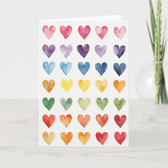 Colorful Watercolor Hearts Card (Front)