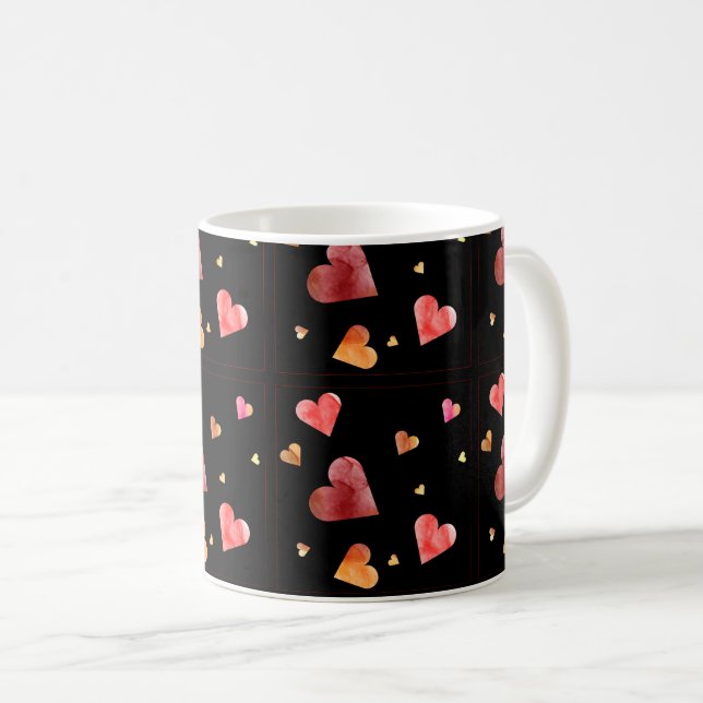Colorful Watercolor Hearts Coffee Mug (Front Right)