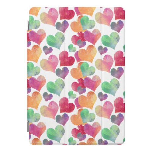 Colorful Watercolor Hearts Cute Girly Pattern iPad Pro Cover