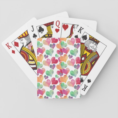 Colorful Watercolor Hearts Cute Girly Pattern Poker Cards