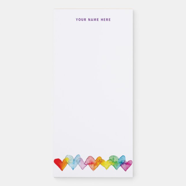 Colorful Watercolor Hearts Hand-Painted Magnetic Notepad (Front)