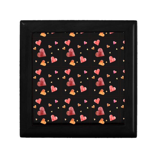 Colorful Watercolor Hearts Jewelry Box (Front)