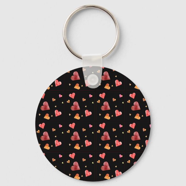 Colorful Watercolor Hearts Keychain (Front)