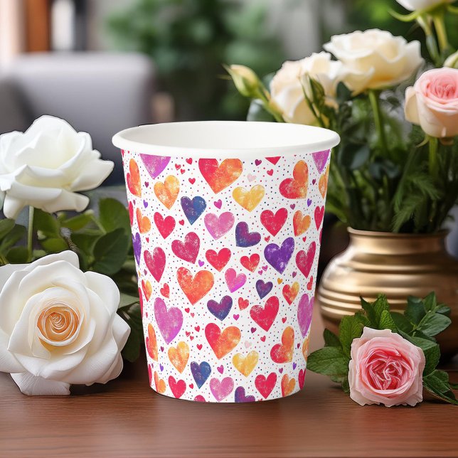 Colorful Watercolor Hearts Mother's Day Paper Cups (Creator Uploaded)