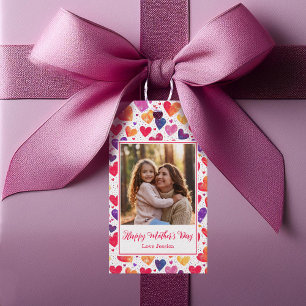 Colorful Watercolor Hearts Mother's Day Photo  Gift Tags