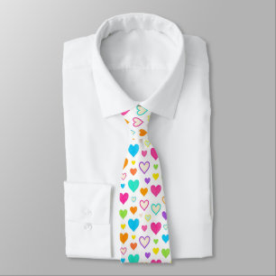 Colorful Watercolor Hearts Pattern Crew rainbow Neck Tie