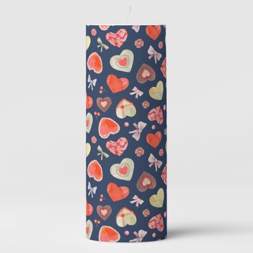 Colorful Watercolor Hearts Pattern  Pillar Candle