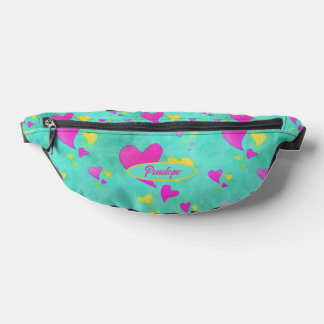 Colorful Watercolor Hearts Pattern with Your Name  Fanny Pack