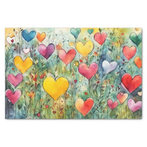 Colorful Watercolor Hearts Tissue Paper