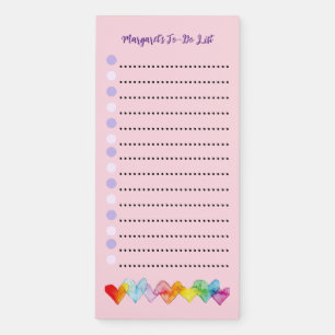 Colorful Watercolor Hearts Valentine To-Do List Magnetic Notepad