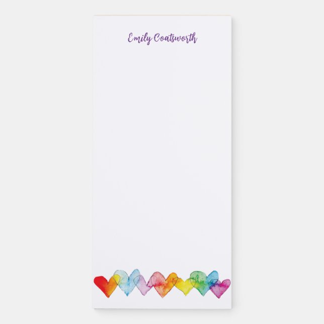 Colorful Watercolor Hearts Valentine's Day Magnetic Notepad (Front)