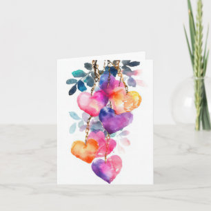Colorful Watercolor Hearts Valentine's Greeting Holiday Card