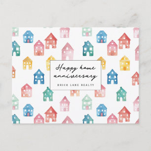 Colorful Watercolor Homes Home Anniversary Postcard