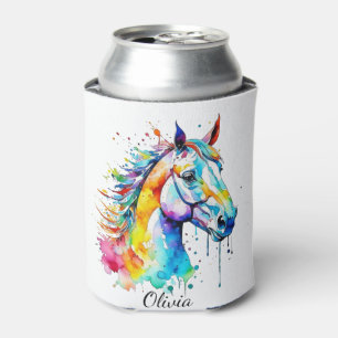 Colorful watercolor horse head design can cooler
