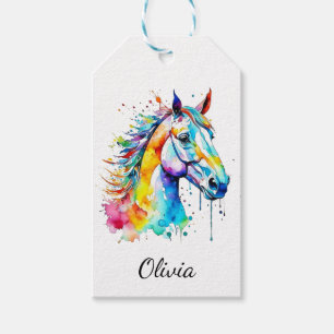 Colorful watercolor horse head design  gift tags