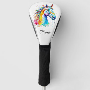 Colorful watercolor horse head design golf head cover