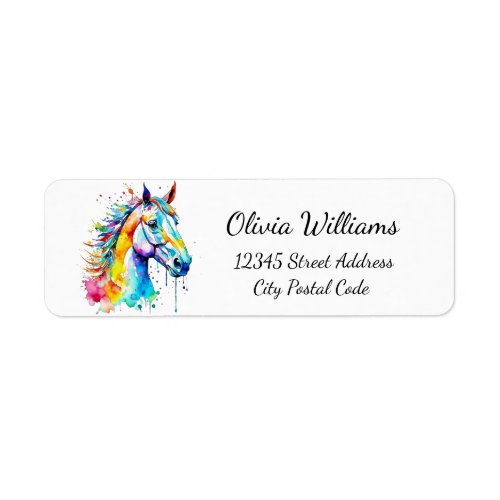 Colorful watercolor horse head design  label