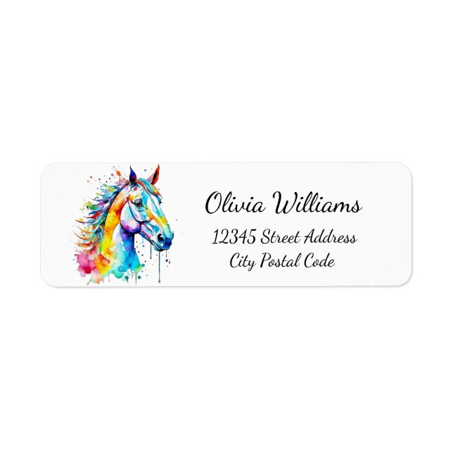 Colorful watercolor horse head design  label (Front)