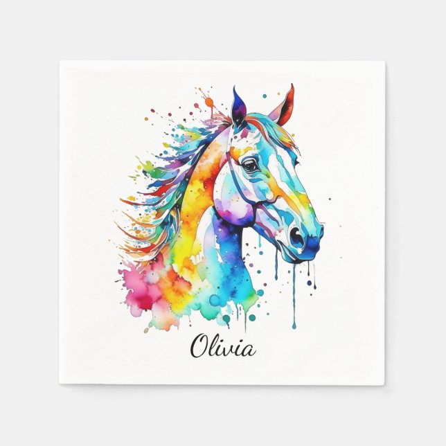 Colorful watercolor horse head design  napkins (Front)