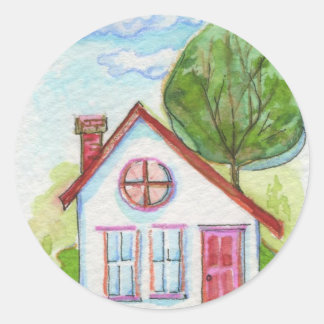 Colorful Watercolor House Classic Round Sticker