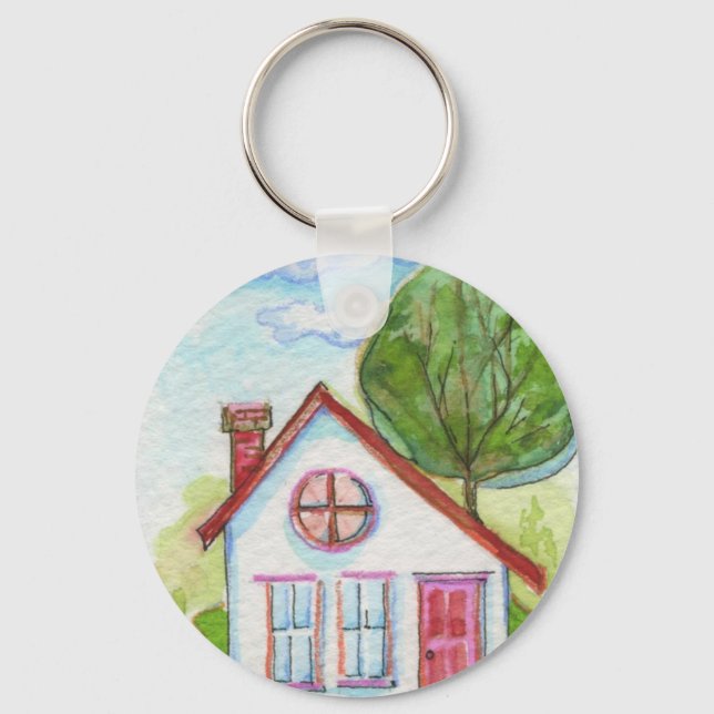 Colorful Watercolor House Keychain (Front)