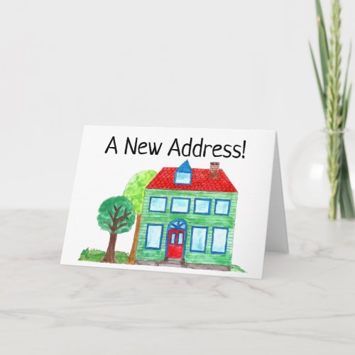 Colorful watercolor house New address card