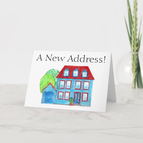 Colorful watercolor house New address card