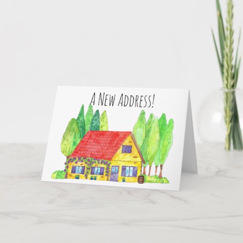 Colorful watercolor house New address card