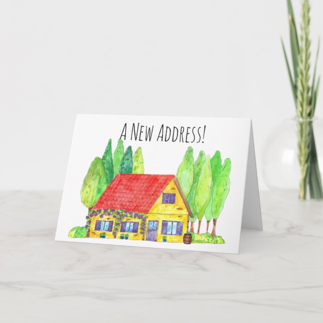 Colorful watercolor house New address card (Front)