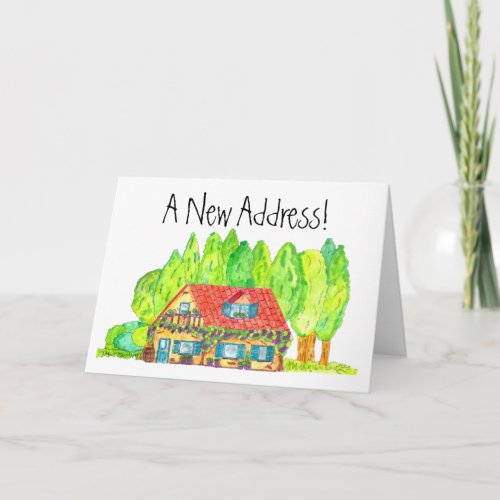 Colorful watercolor house New address card