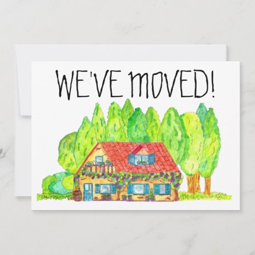 Colorful watercolor house New address card