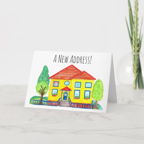 Colorful watercolor house New address card