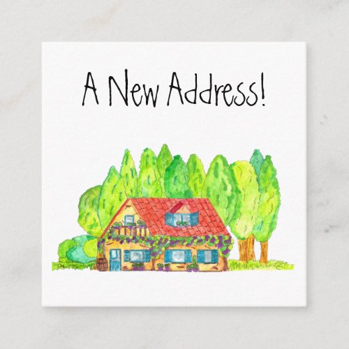 Colorful watercolor house New address card