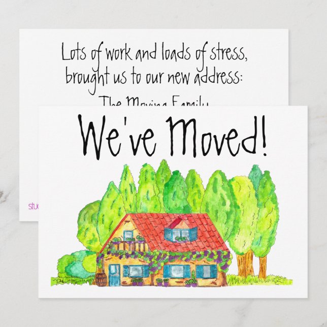 Colorful watercolor house New address card (Front/Back)
