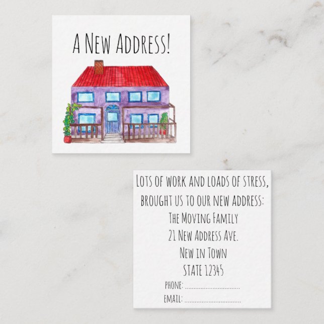 Colorful watercolor house New address card (Front/Back)