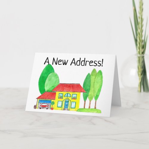 Colorful watercolor house New address card