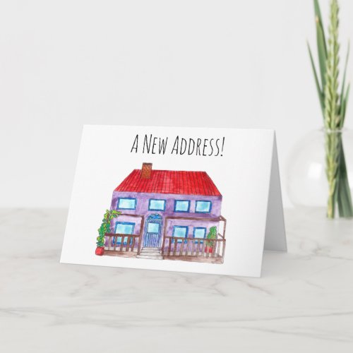 Colorful watercolor house New address card