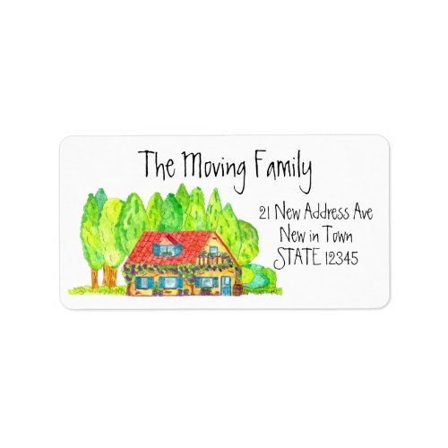 Colorful watercolor house New address label