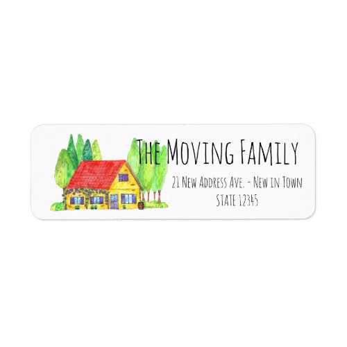 Colorful watercolor house New address label