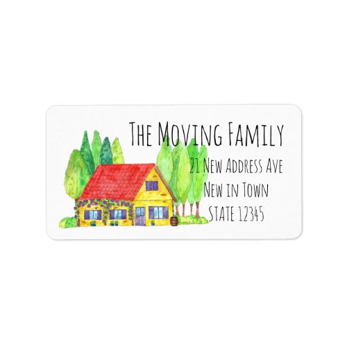 Colorful watercolor house New address label