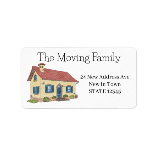 Colorful watercolor house New address label