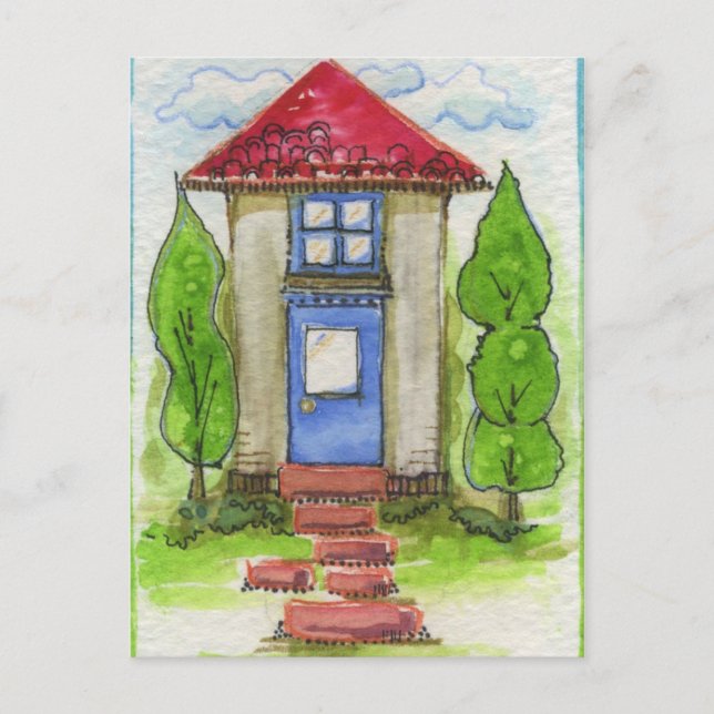 Colorful Watercolor House Painting Postcard (Front)